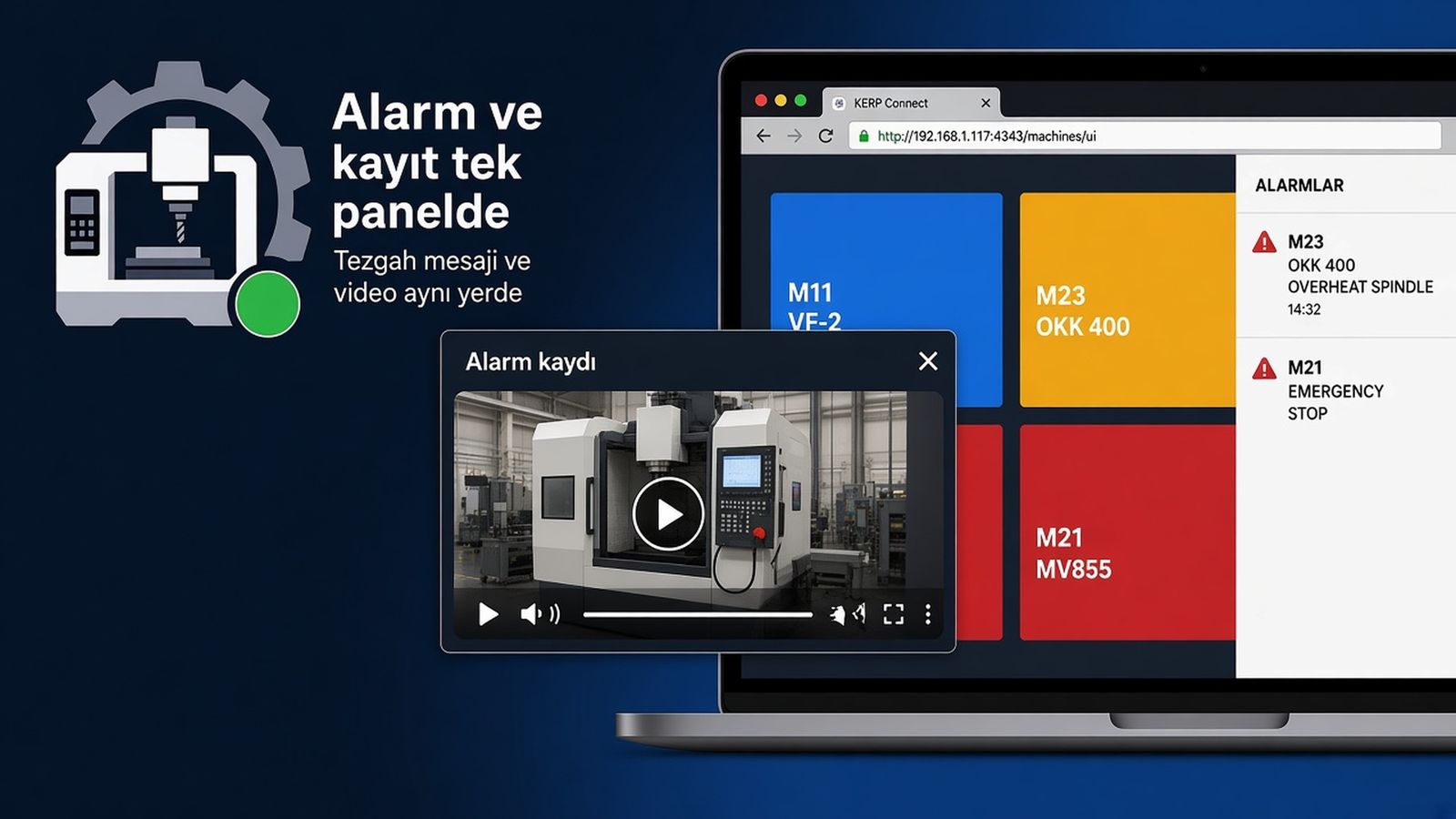 Alarm kaydı videosu atölye panosu üzerinde