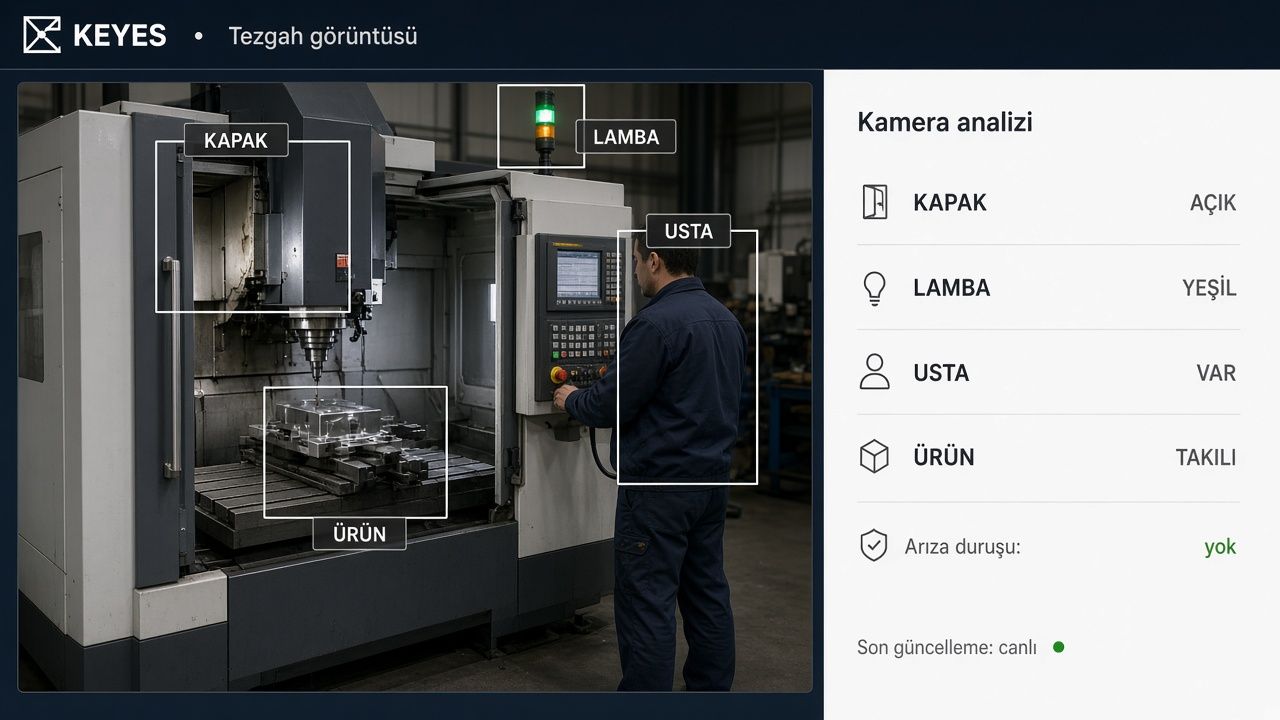 Tek tezgah kamerasında kapak, lamba, usta ve ürün kutuları