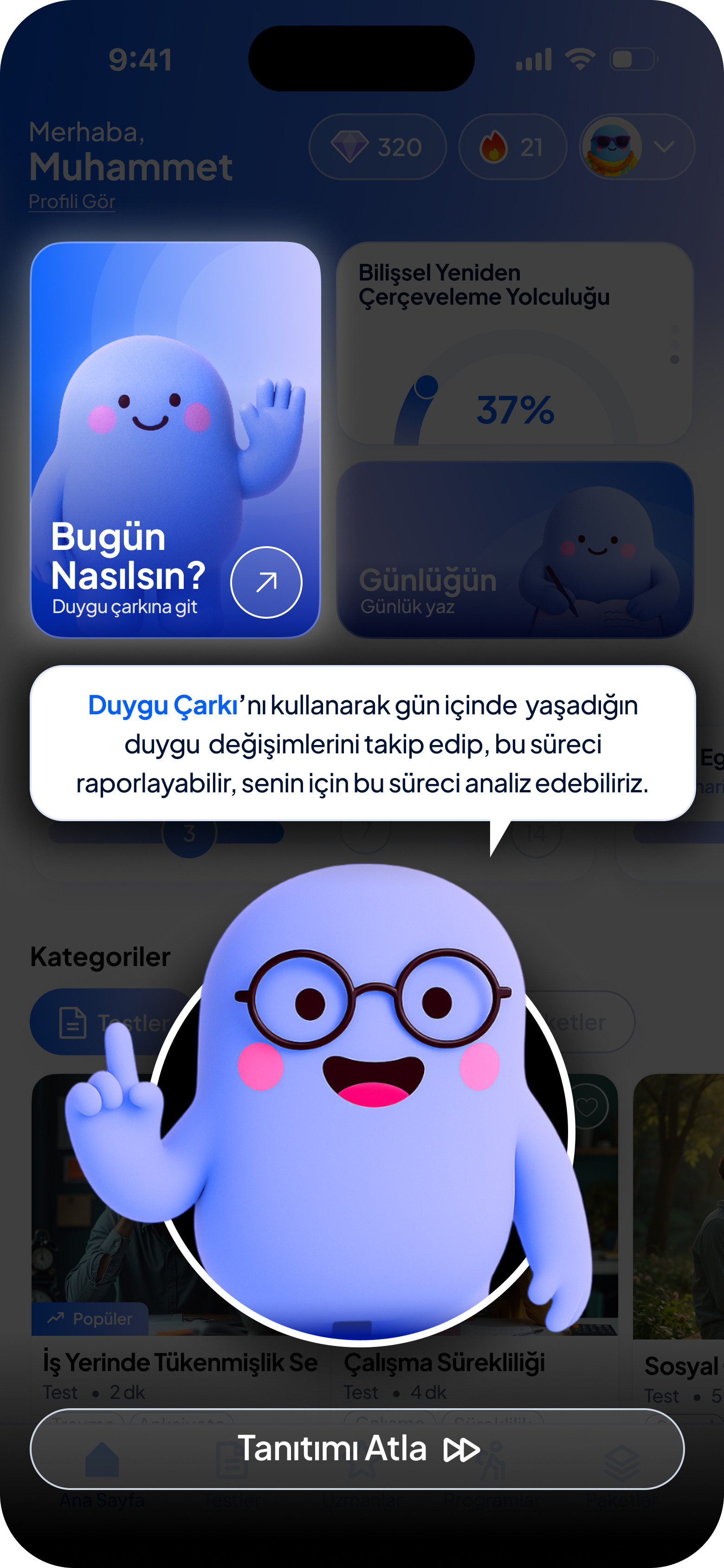 Duygu çarkı tanıtım ekranı